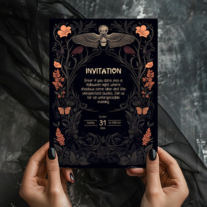 Gothic Victorian Halloween Invitation - Death's-Head Hawkmoth Design for Spooky Celebrations