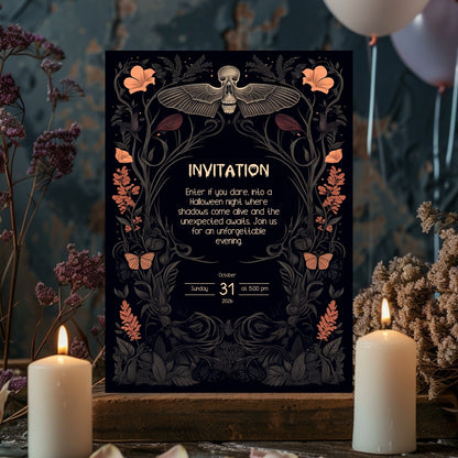 Gothic Victorian Halloween Invitation - Death's-Head Hawkmoth Design for Spooky Celebrations