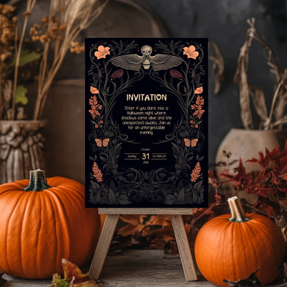 Gothic Victorian Halloween Invitation - Death's-Head Hawkmoth Design for Spooky Celebrations