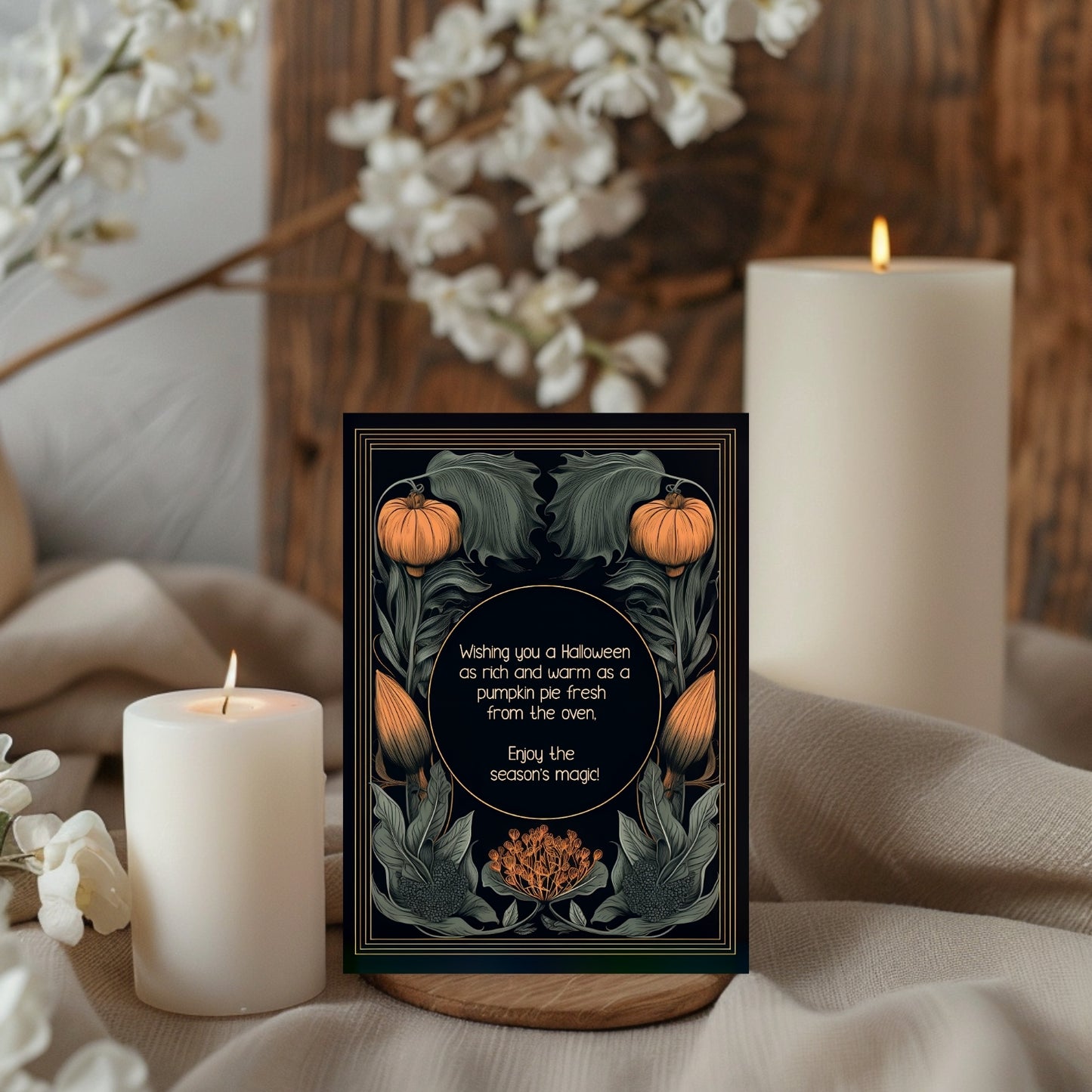 Autumn Gothic Halloween Invitation - Pumpkin and Floral Harvest Design