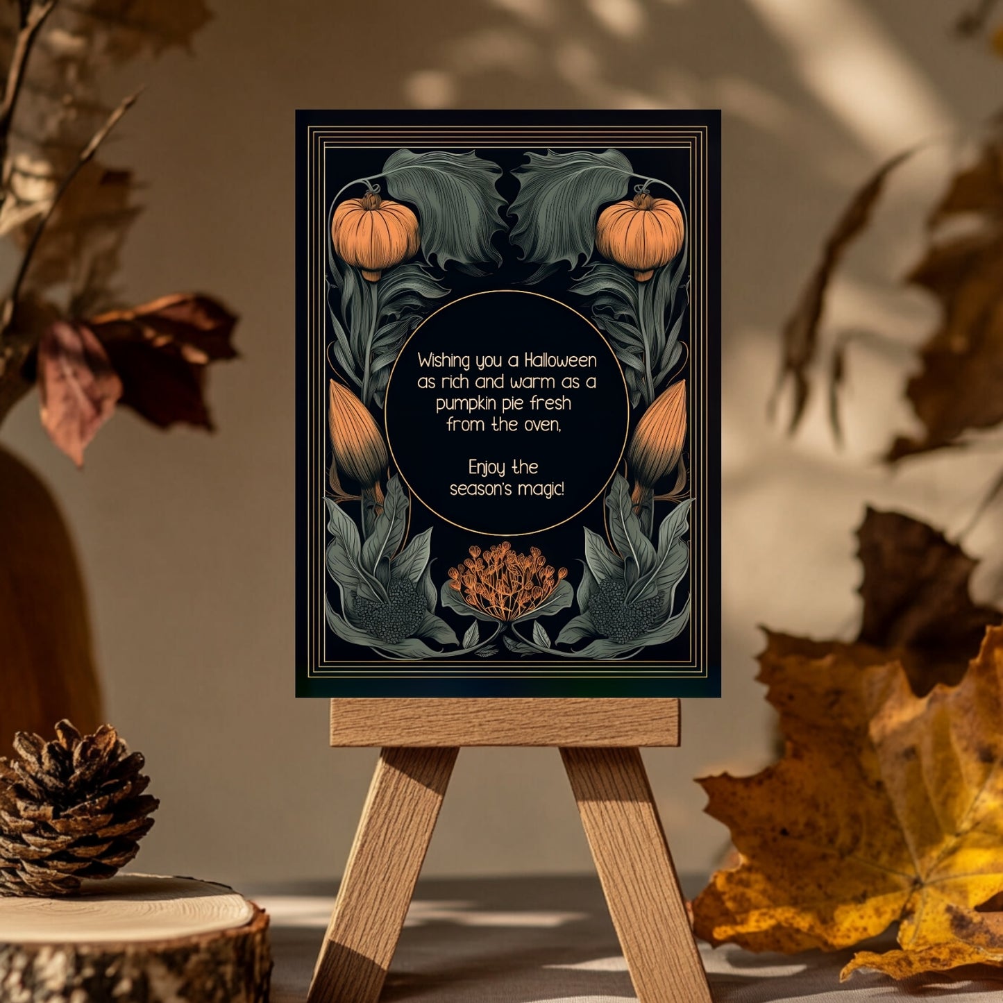 Autumn Gothic Halloween Invitation - Pumpkin and Floral Harvest Design