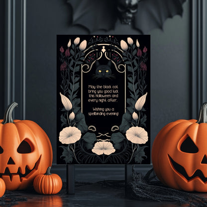 Gothic Art Nouveau Halloween Invitation - Mystic Black Cat