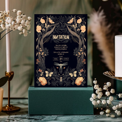 Enchanted Forest Gothic Halloween Invitation - Mystical Woodland Design