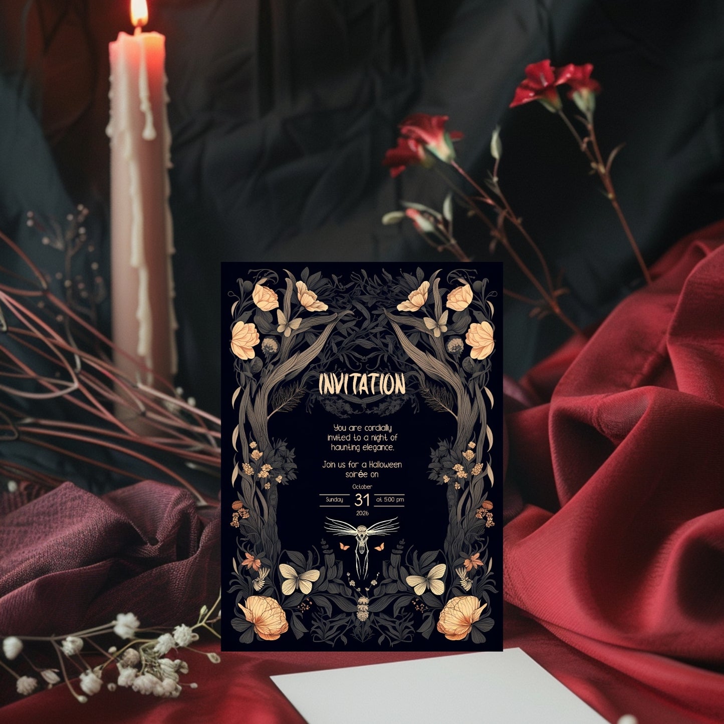 Enchanted Forest Gothic Halloween Invitation - Mystical Woodland Design