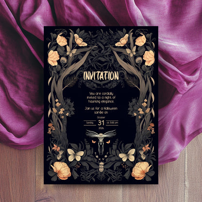 Enchanted Forest Gothic Halloween Invitation - Mystical Woodland Design