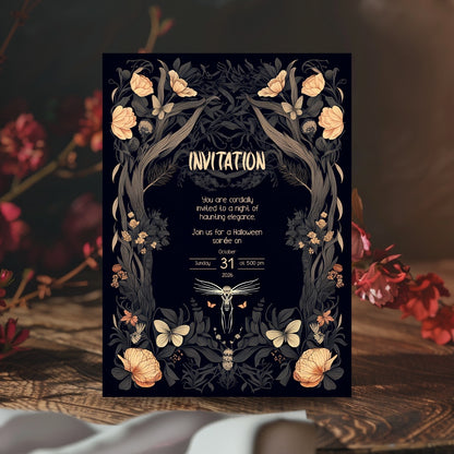 Enchanted Forest Gothic Halloween Invitation - Mystical Woodland Design