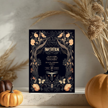 Enchanted Forest Gothic Halloween Invitation - Mystical Woodland Design