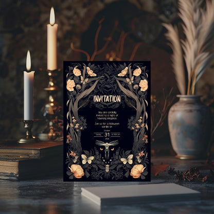 Enchanted Forest Gothic Halloween Invitation - Mystical Woodland Design