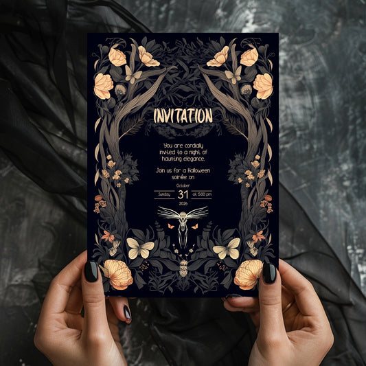 Enchanted Forest Gothic Halloween Invitation - Mystical Woodland Design