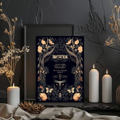 Enchanted Forest Gothic Halloween Invitation - Mystical Woodland Design