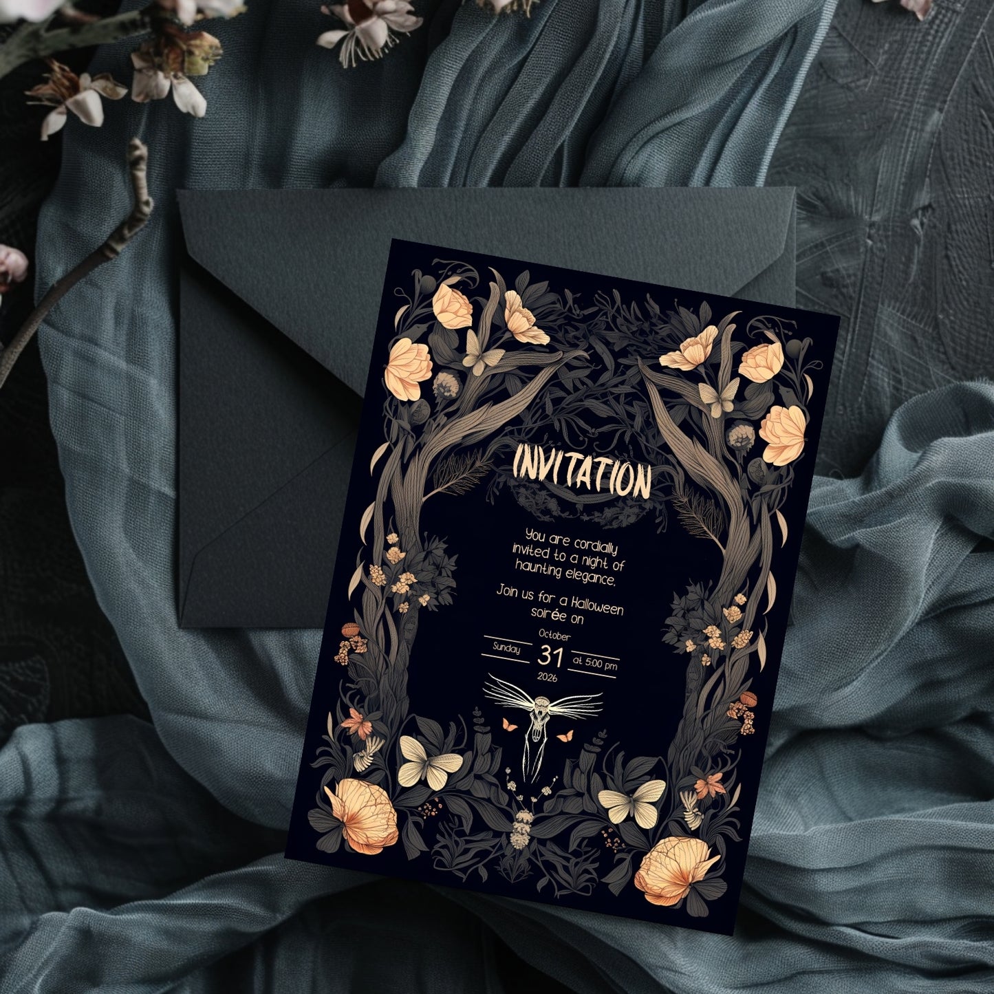 Enchanted Forest Gothic Halloween Invitation - Mystical Woodland Design