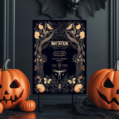 Enchanted Forest Gothic Halloween Invitation - Mystical Woodland Design