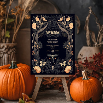 Enchanted Forest Gothic Halloween Invitation - Mystical Woodland Design