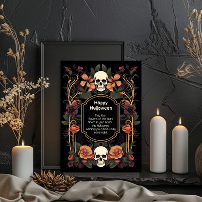 Gothic Art Nouveau Halloween Invitation - Elegant Skull and Floral Design