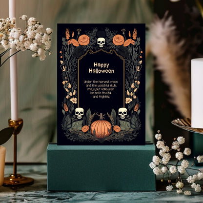 Harvest Gothic Halloween Invitation - Pumpkin and Skull Autumnal Design