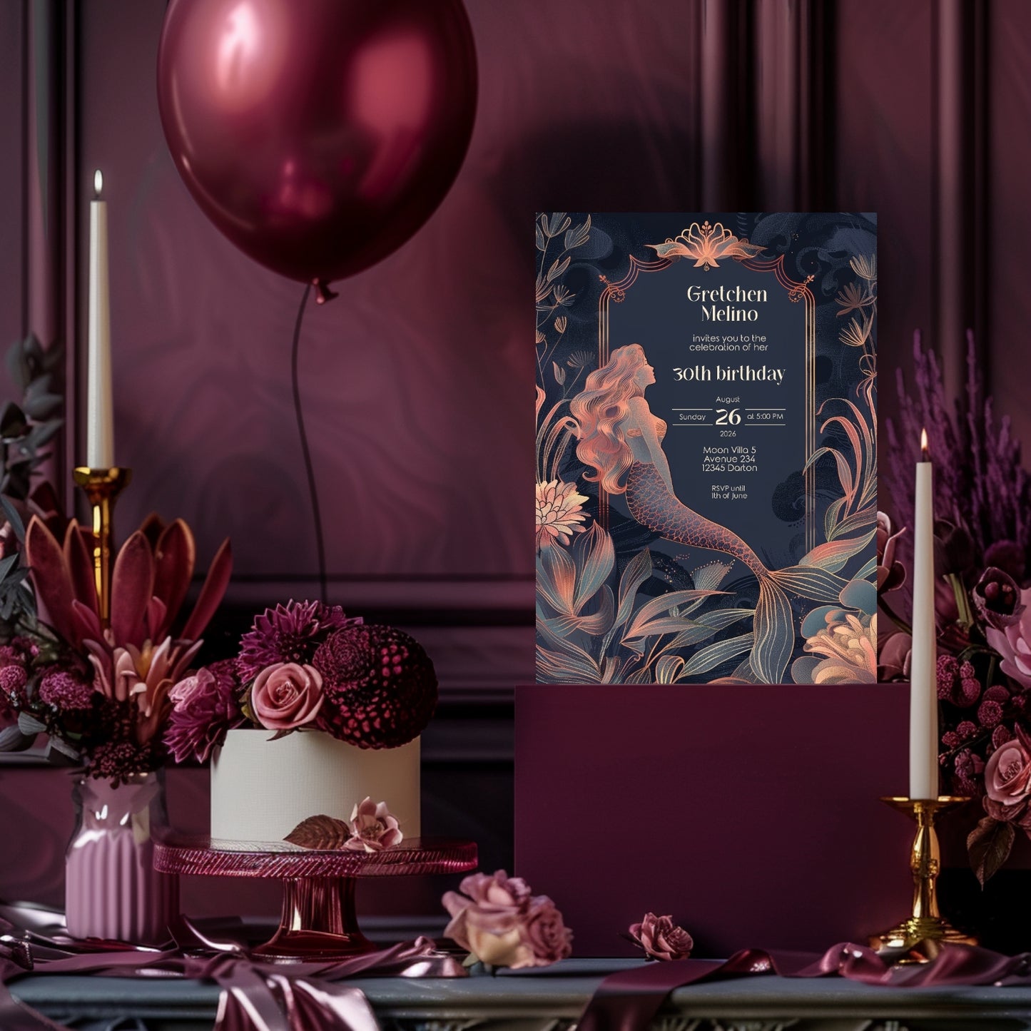 Elegant Mermaid Birthday Invitation – Underwater Fantasy Theme