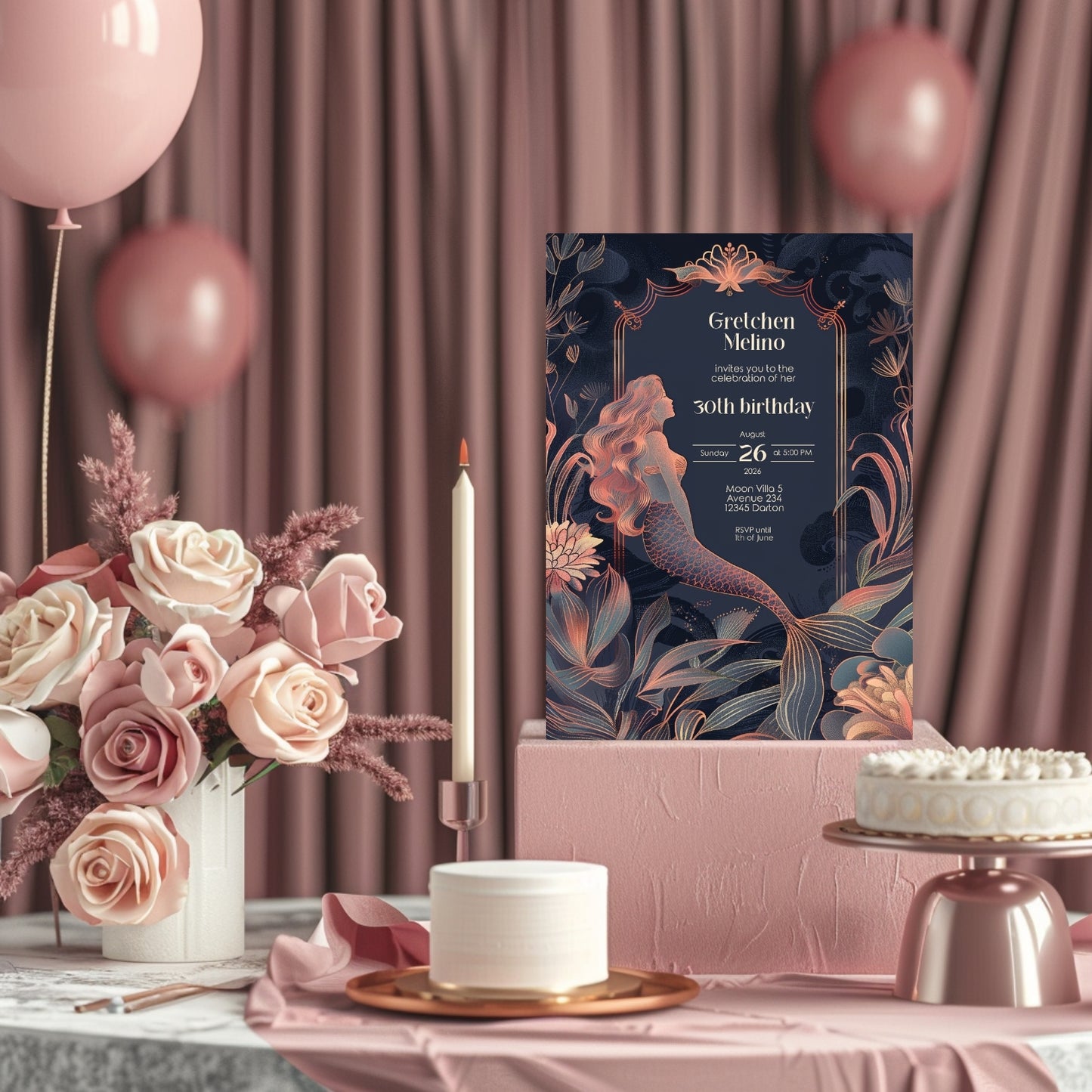 Elegant Mermaid Birthday Invitation – Underwater Fantasy Theme