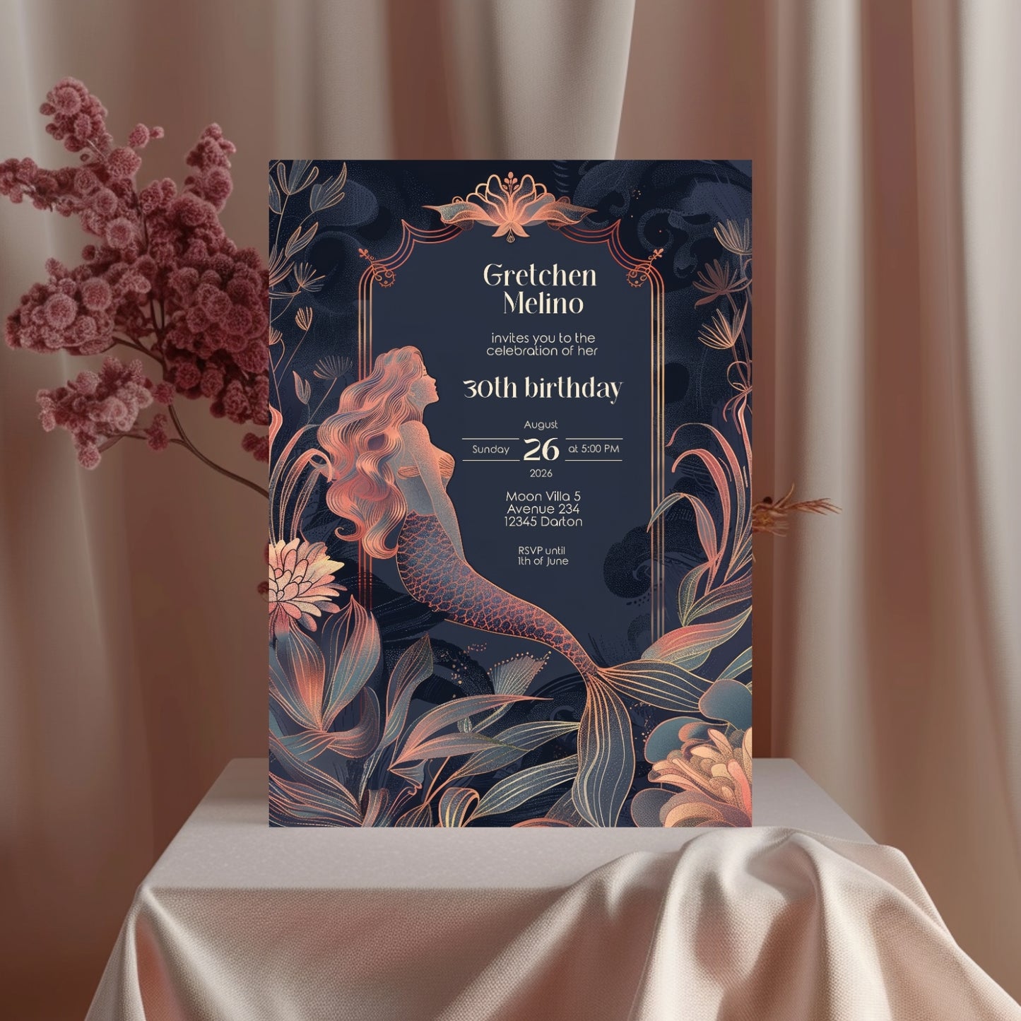 Elegant Mermaid Birthday Invitation – Underwater Fantasy Theme