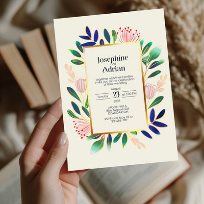 Colorful Floral Minimalist Wedding Invitation Set - 5x7 Invitation, 4x7 Details, 3.5.x5 RSVP