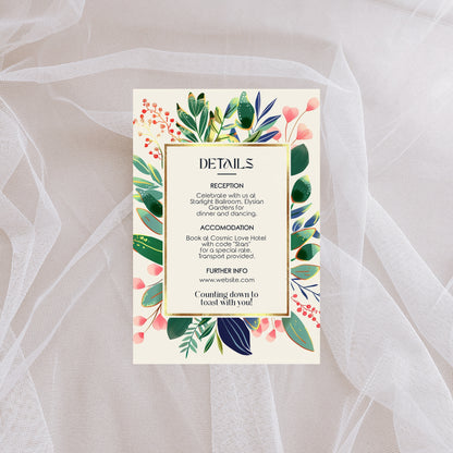 Colorful Floral Minimalist Wedding Invitation Set - 5x7 Invitation, 4x7 Details, 3.5.x5 RSVP