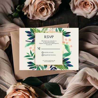 Colorful Floral Minimalist Wedding Invitation Set - 5x7 Invitation, 4x7 Details, 3.5.x5 RSVP