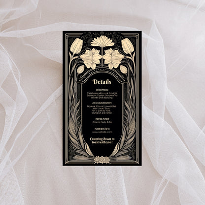 Cream Gothic Floral Wedding Invitation Set - 5x7 Invitation, 4x7 Details, 3.5.x5 RSVP