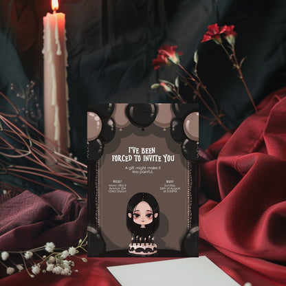 Dark Gothic Girl Birthday Invitation – Macabre Charm