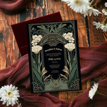 Elegant Gothic Floral Garden Wedding Invitation