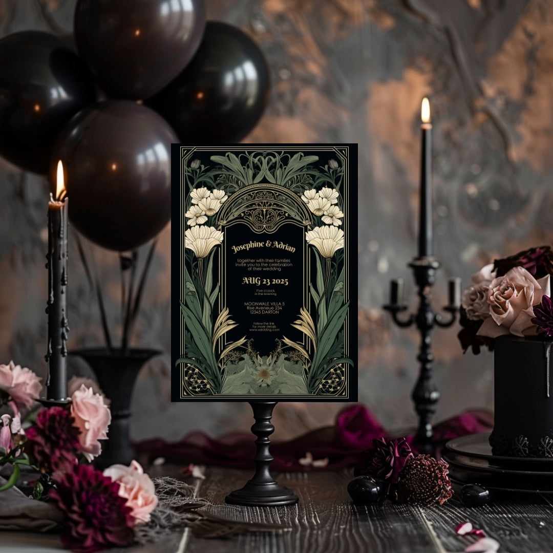 Elegant Gothic Floral Garden Wedding Invitation