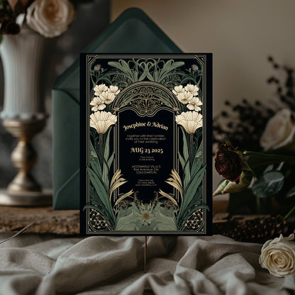 Elegant Gothic Floral Garden Wedding Invitation