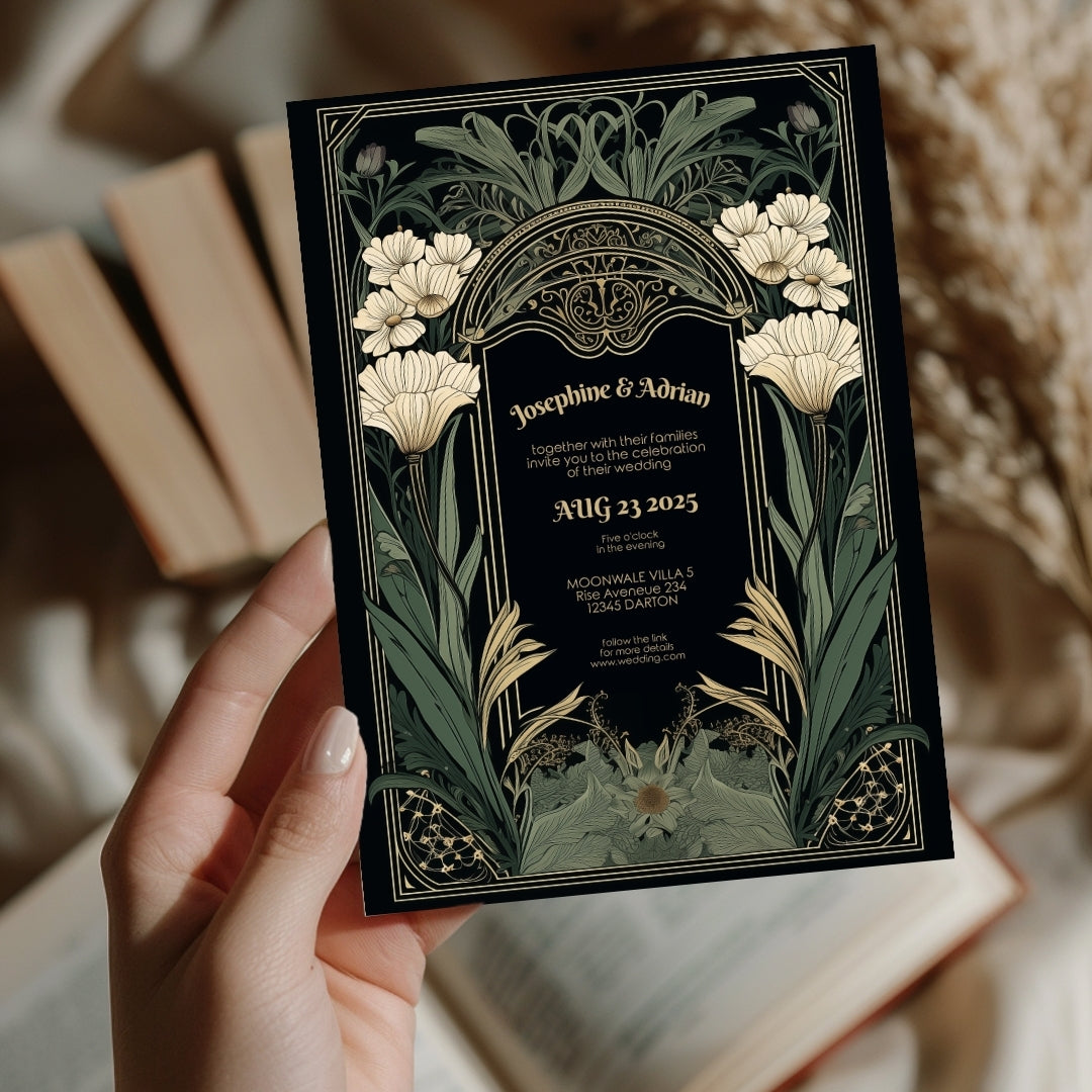 Elegant Gothic Floral Garden Wedding Invitation