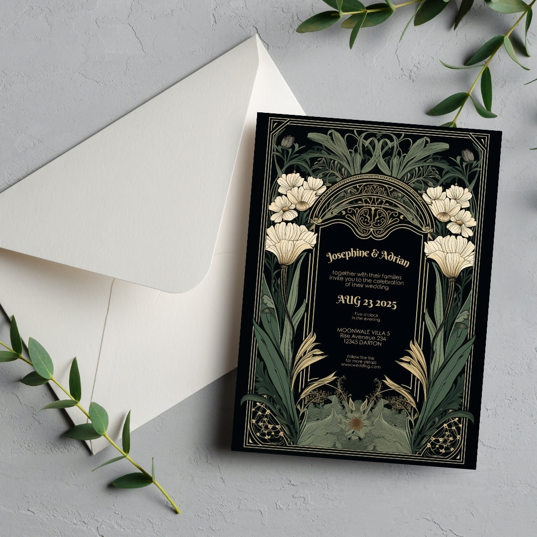 Elegant Gothic Floral Garden Wedding Invitation