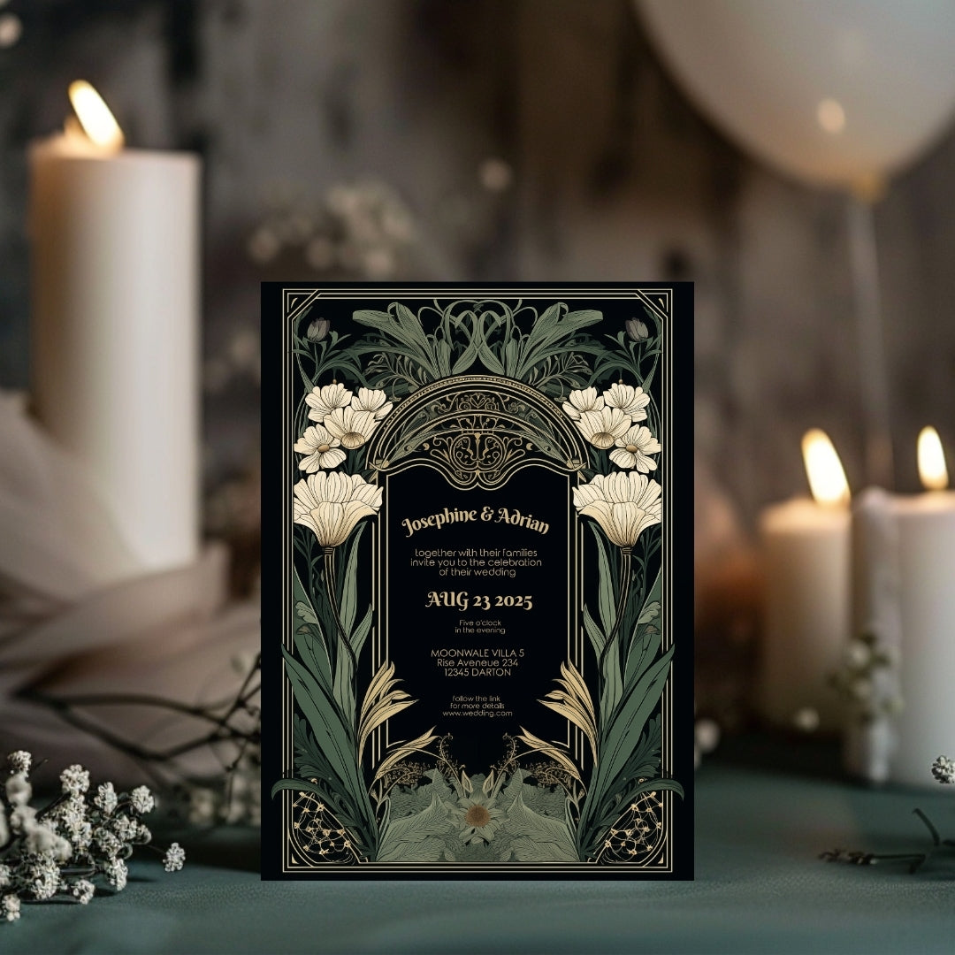 Elegant Gothic Floral Garden Wedding Invitation