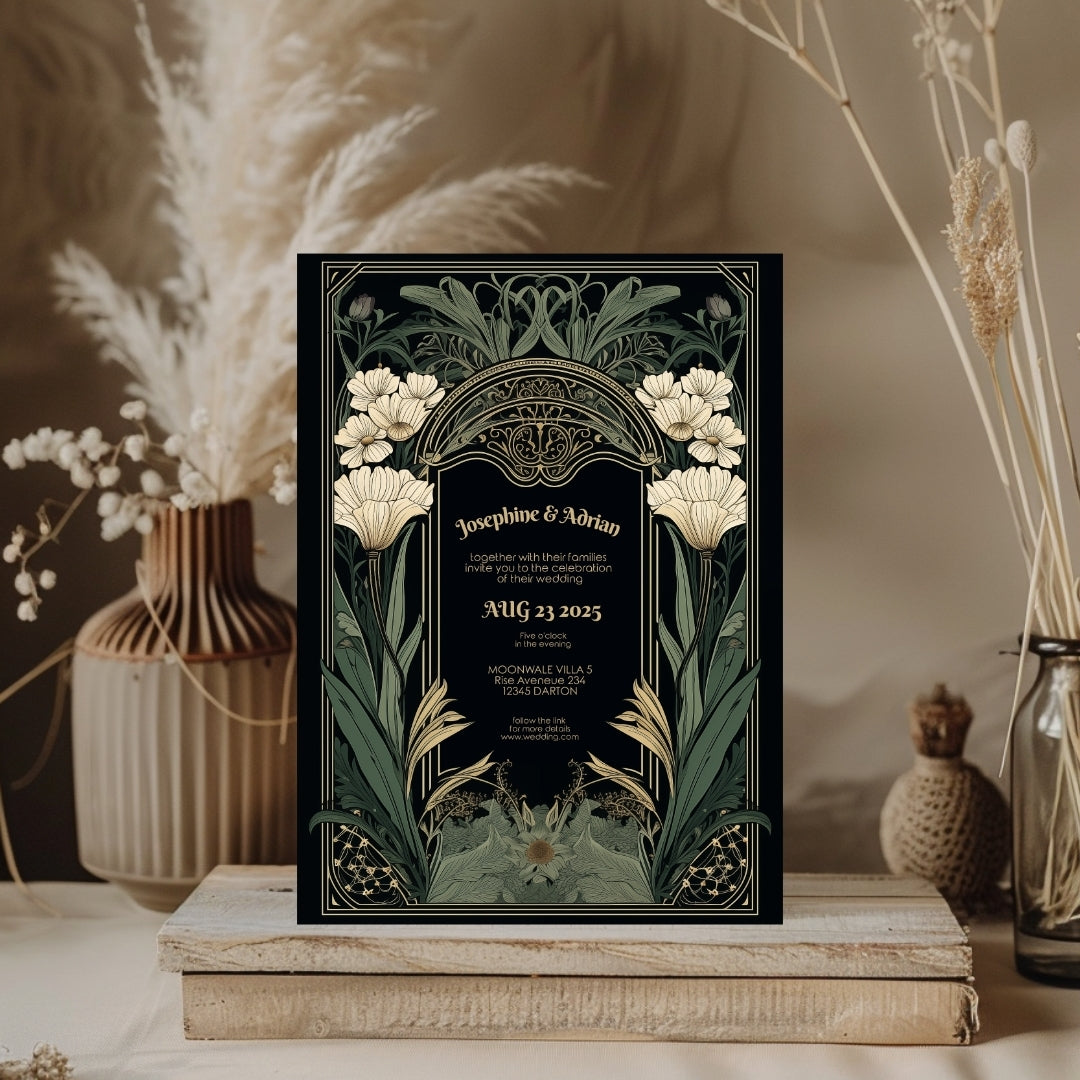 Elegant Gothic Floral Garden Wedding Invitation