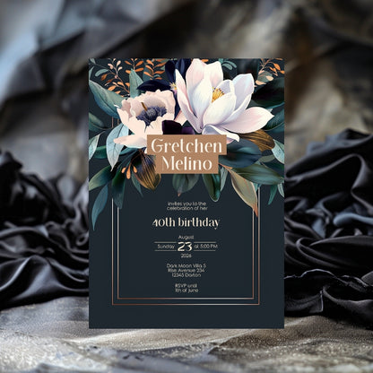 Elegant Botanical Birthday Invitation - Dark Floral Design