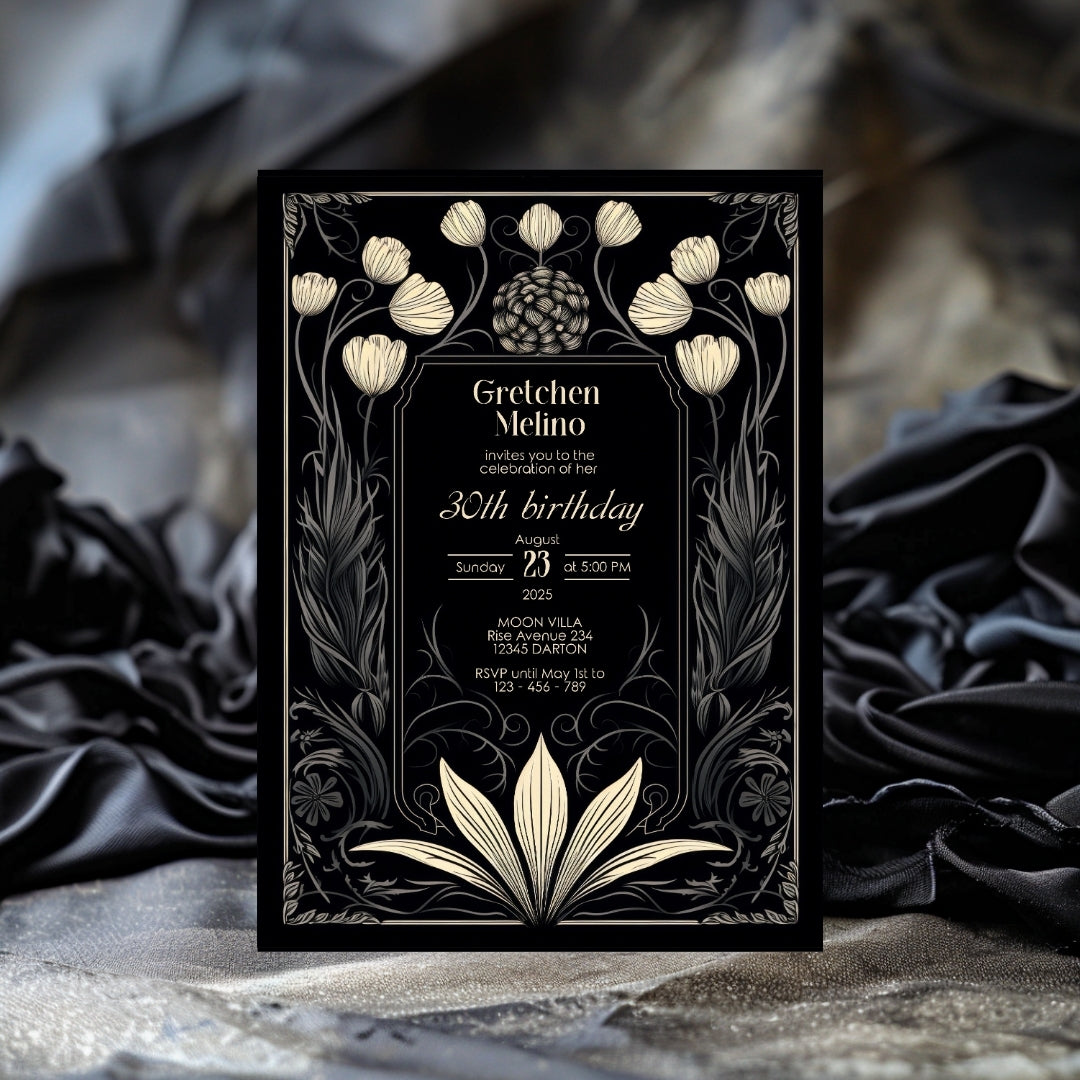 Dark Floral Moon Gothic Birthday Invitation