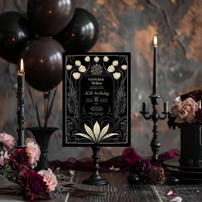 Dark Floral Moon Gothic Birthday Invitation