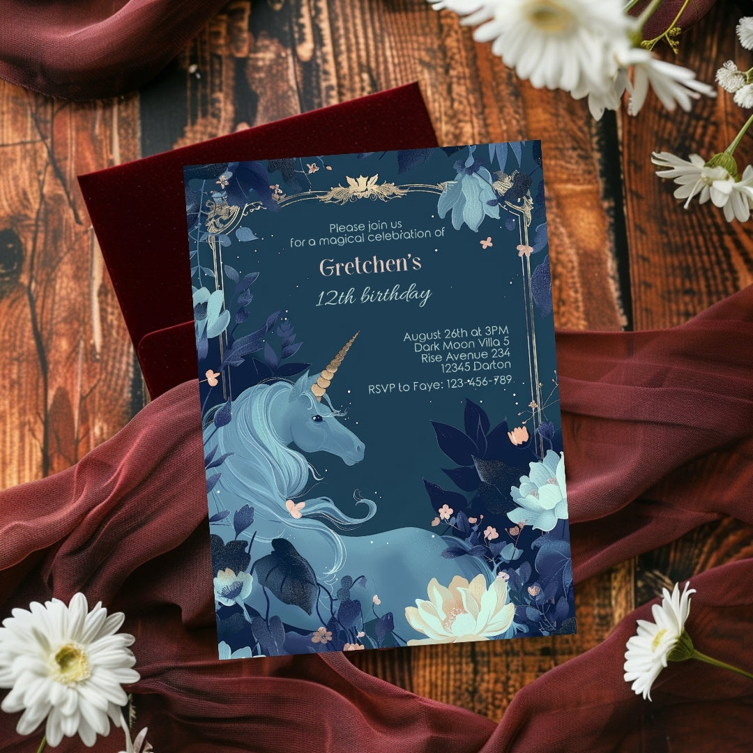 Magical Unicorn Birthday Invitation - Enchanting Fantasy Design