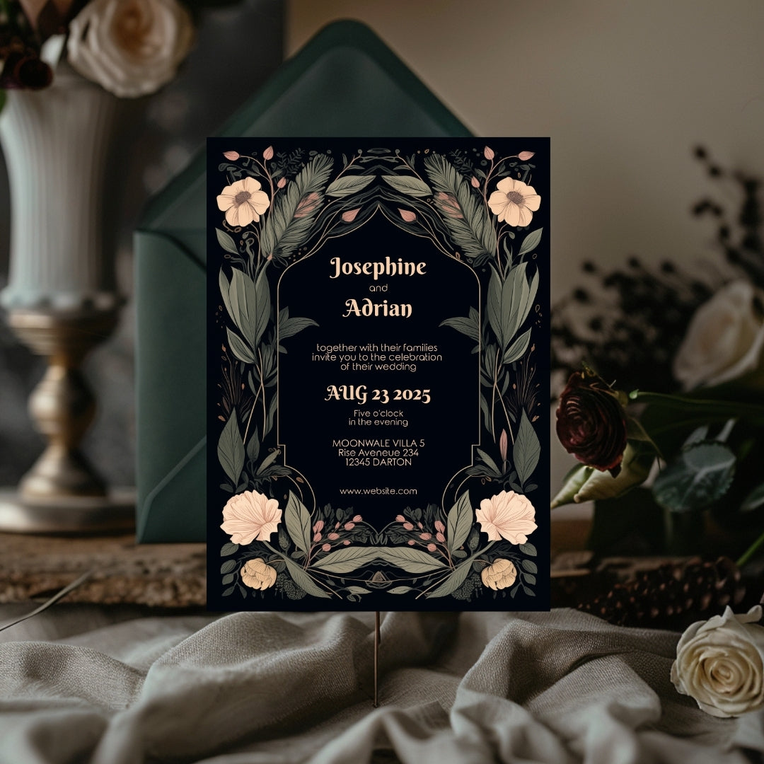 Enchanted Floral Gothic Wedding Invitation