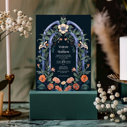 Enchanted Colorful Gothic Folk Garden Wedding Invitation