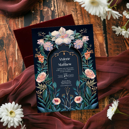 Enchanted Colorful Gothic Floral Garden Wedding Invitation