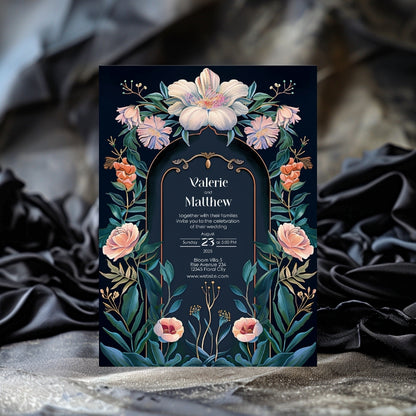 Enchanted Colorful Gothic Floral Garden Wedding Invitation