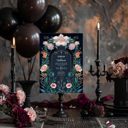 Enchanted Colorful Gothic Floral Garden Wedding Invitation