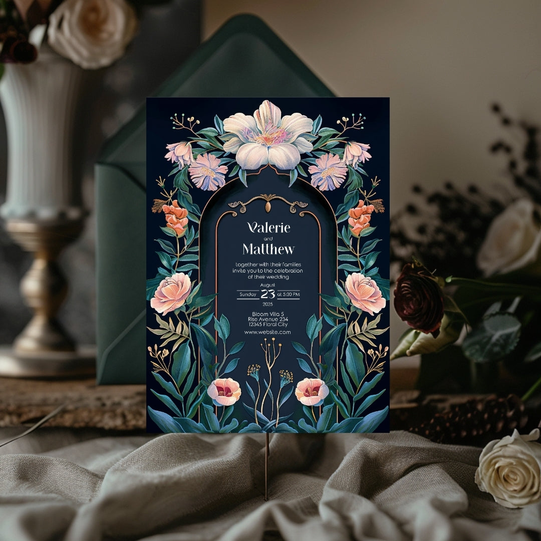 Enchanted Colorful Gothic Floral Garden Wedding Invitation