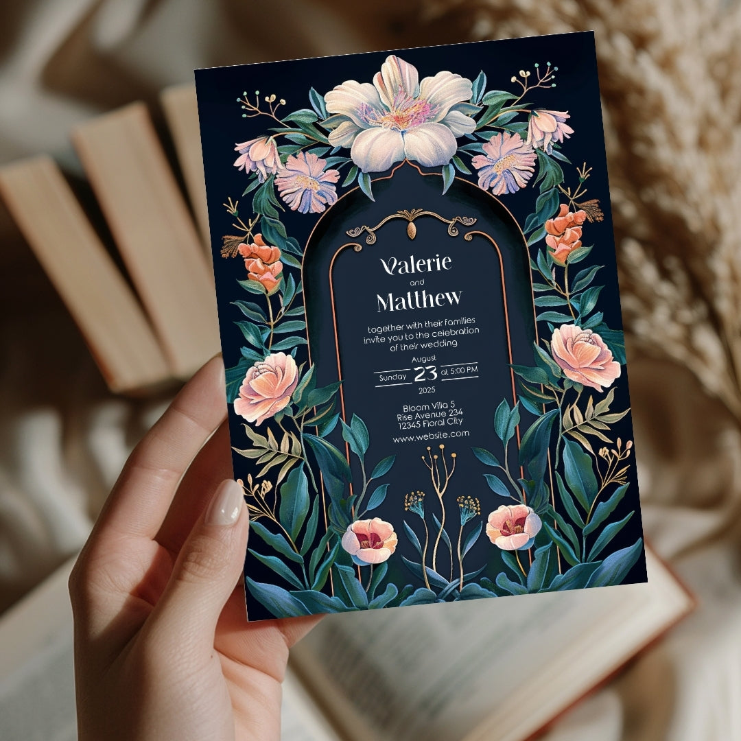 Enchanted Colorful Gothic Floral Garden Wedding Invitation