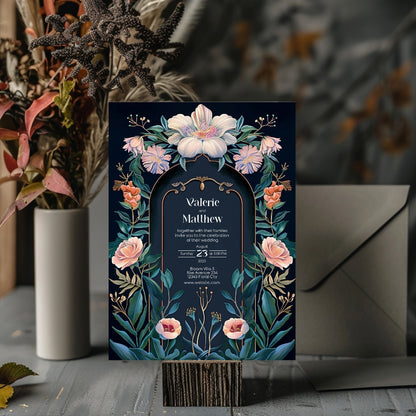 Enchanted Colorful Gothic Floral Garden Wedding Invitation