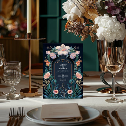 Enchanted Colorful Gothic Floral Garden Wedding Invitation