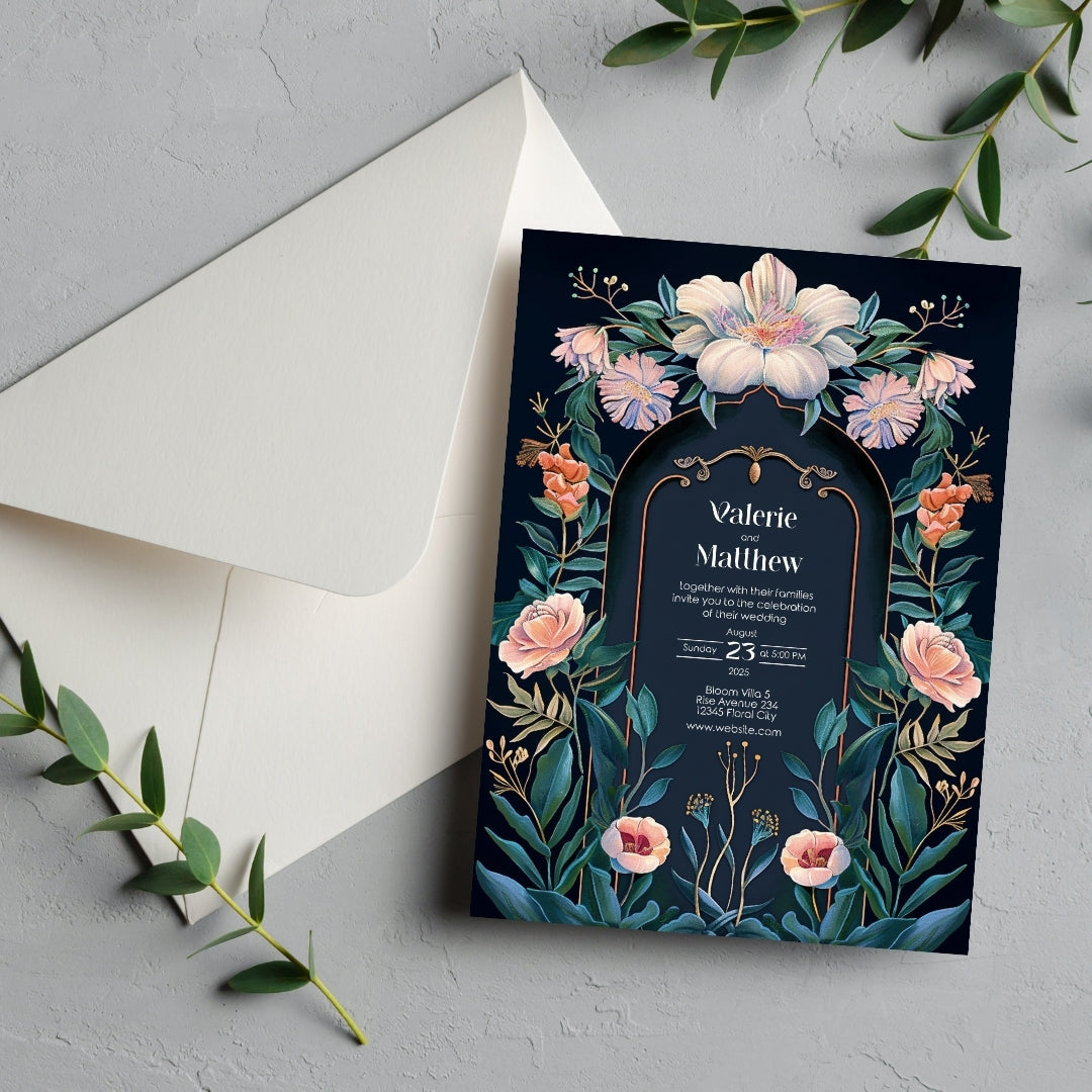 Enchanted Colorful Gothic Floral Garden Wedding Invitation