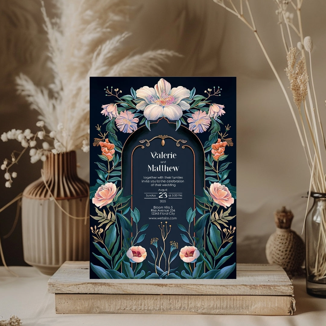 Enchanted Colorful Gothic Floral Garden Wedding Invitation