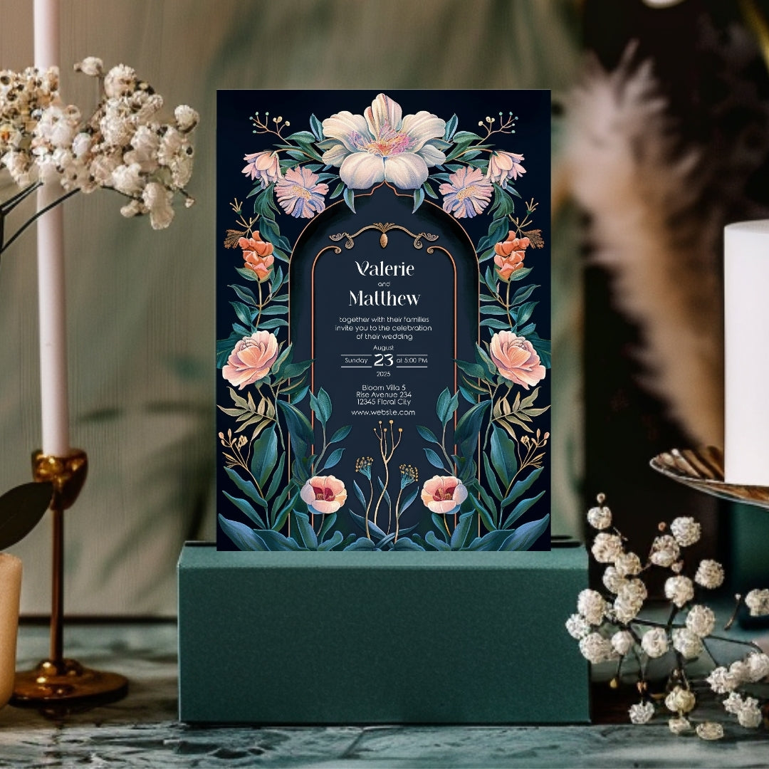 Enchanted Colorful Gothic Floral Garden Wedding Invitation